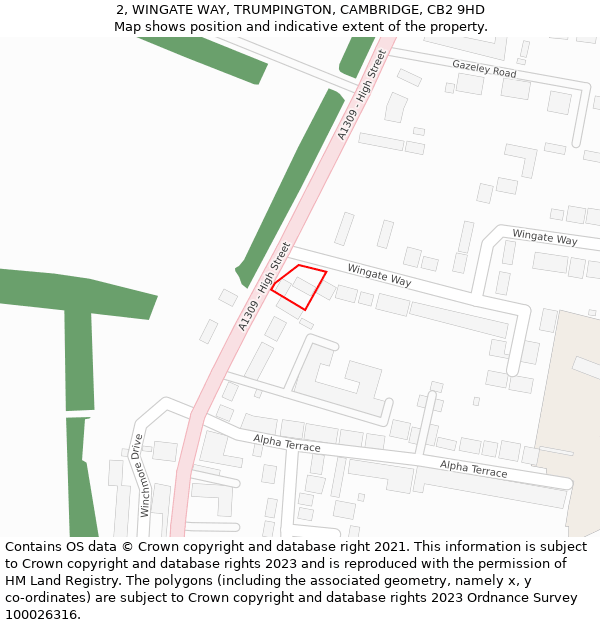 2, WINGATE WAY, TRUMPINGTON, CAMBRIDGE, CB2 9HD: Location map and indicative extent of plot