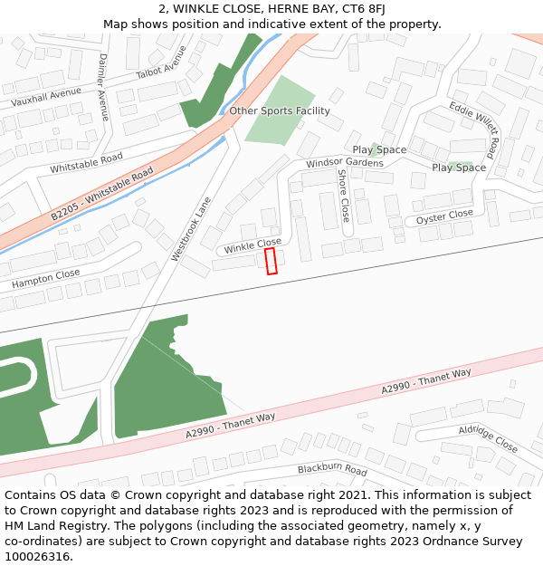 2, WINKLE CLOSE, HERNE BAY, CT6 8FJ: Location map and indicative extent of plot