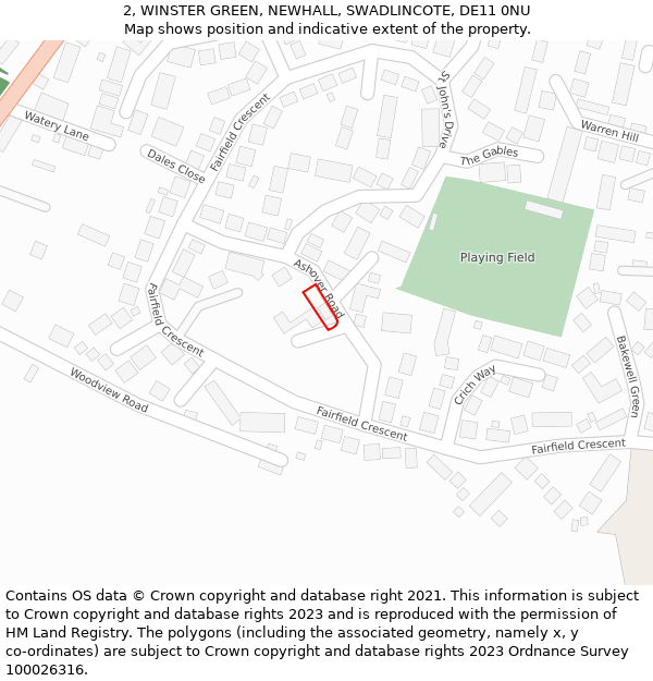 2, WINSTER GREEN, NEWHALL, SWADLINCOTE, DE11 0NU: Location map and indicative extent of plot