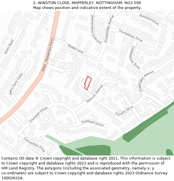 2, WINSTON CLOSE, MAPPERLEY, NOTTINGHAM, NG3 5SR: Location map and indicative extent of plot