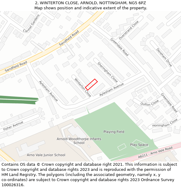 2, WINTERTON CLOSE, ARNOLD, NOTTINGHAM, NG5 6PZ: Location map and indicative extent of plot