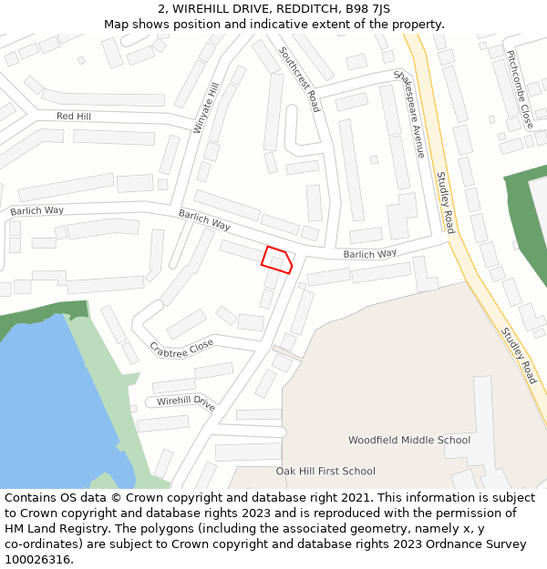 2, WIREHILL DRIVE, REDDITCH, B98 7JS: Location map and indicative extent of plot