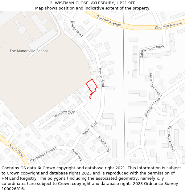 2, WISEMAN CLOSE, AYLESBURY, HP21 9FF: Location map and indicative extent of plot