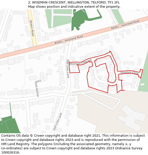 2, WISEMAN CRESCENT, WELLINGTON, TELFORD, TF1 2FL: Location map and indicative extent of plot