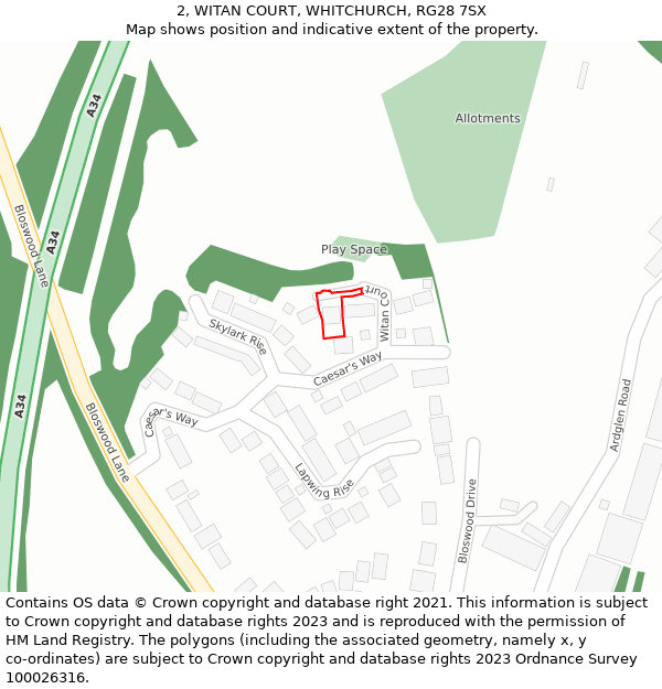 2, WITAN COURT, WHITCHURCH, RG28 7SX: Location map and indicative extent of plot