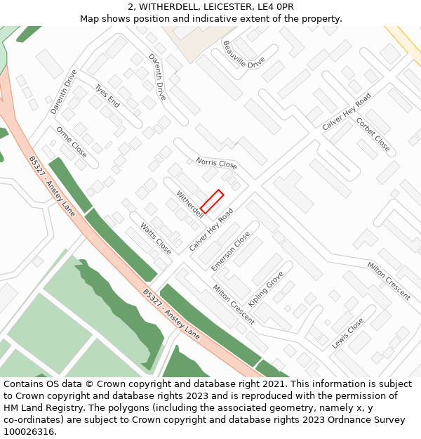 2, WITHERDELL, LEICESTER, LE4 0PR: Location map and indicative extent of plot