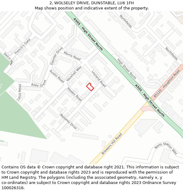 2, WOLSELEY DRIVE, DUNSTABLE, LU6 1FH: Location map and indicative extent of plot