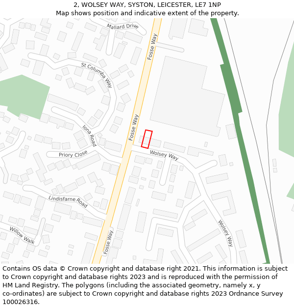 2, WOLSEY WAY, SYSTON, LEICESTER, LE7 1NP: Location map and indicative extent of plot