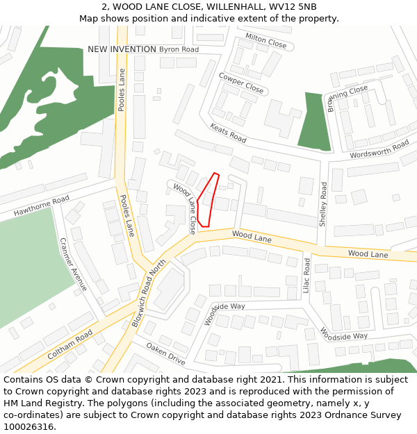 2, WOOD LANE CLOSE, WILLENHALL, WV12 5NB: Location map and indicative extent of plot