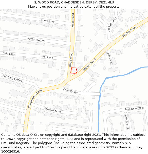 2, WOOD ROAD, CHADDESDEN, DERBY, DE21 4LU: Location map and indicative extent of plot