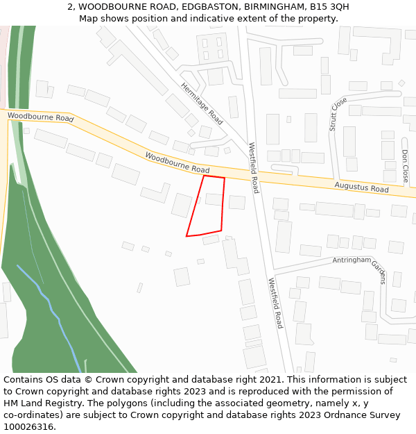 2, WOODBOURNE ROAD, EDGBASTON, BIRMINGHAM, B15 3QH: Location map and indicative extent of plot