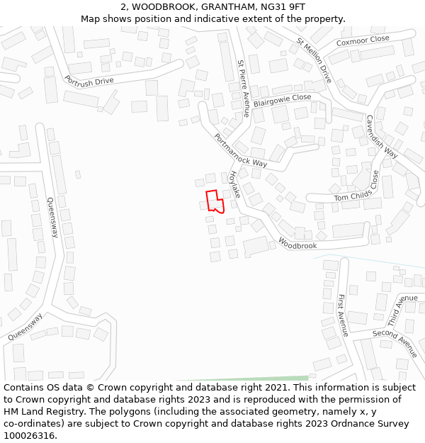 2, WOODBROOK, GRANTHAM, NG31 9FT: Location map and indicative extent of plot