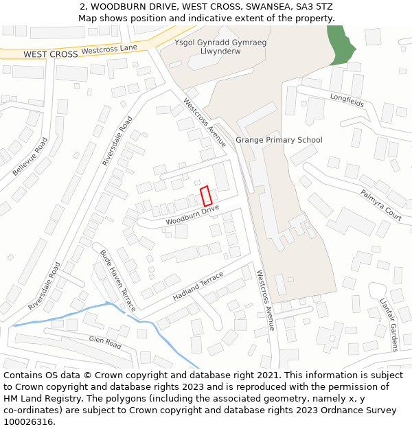 2, WOODBURN DRIVE, WEST CROSS, SWANSEA, SA3 5TZ: Location map and indicative extent of plot