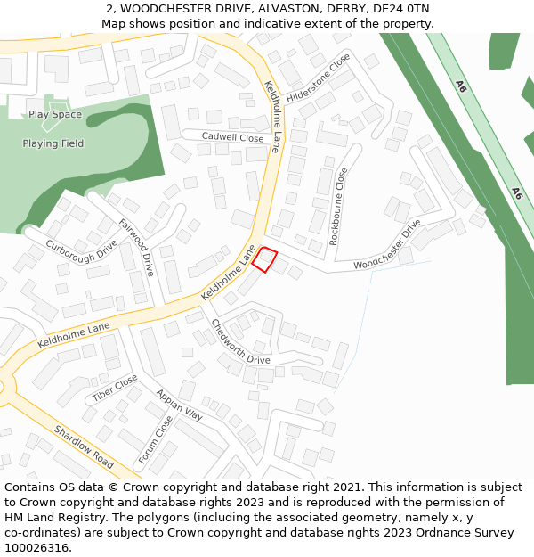 2, WOODCHESTER DRIVE, ALVASTON, DERBY, DE24 0TN: Location map and indicative extent of plot