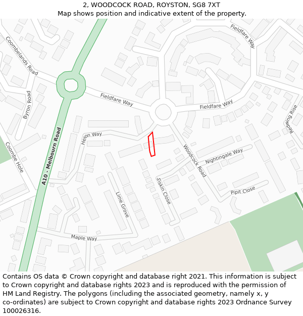 2, WOODCOCK ROAD, ROYSTON, SG8 7XT: Location map and indicative extent of plot