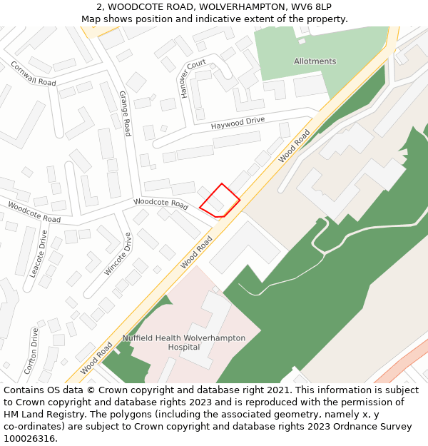 2, WOODCOTE ROAD, WOLVERHAMPTON, WV6 8LP: Location map and indicative extent of plot