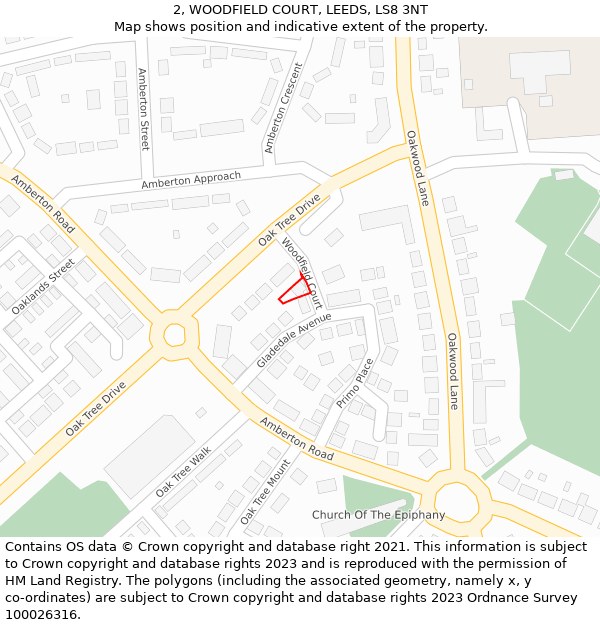 2, WOODFIELD COURT, LEEDS, LS8 3NT: Location map and indicative extent of plot