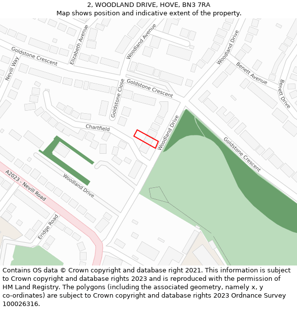 2, WOODLAND DRIVE, HOVE, BN3 7RA: Location map and indicative extent of plot