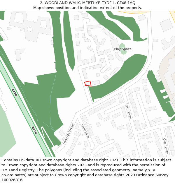 2, WOODLAND WALK, MERTHYR TYDFIL, CF48 1AQ: Location map and indicative extent of plot