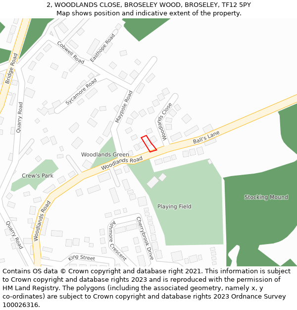 2, WOODLANDS CLOSE, BROSELEY WOOD, BROSELEY, TF12 5PY: Location map and indicative extent of plot