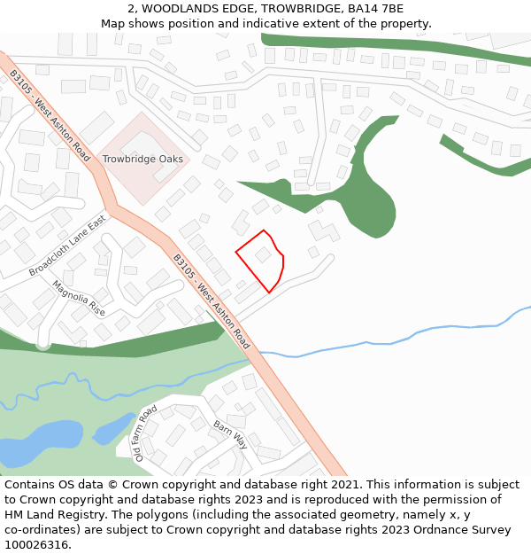 2, WOODLANDS EDGE, TROWBRIDGE, BA14 7BE: Location map and indicative extent of plot