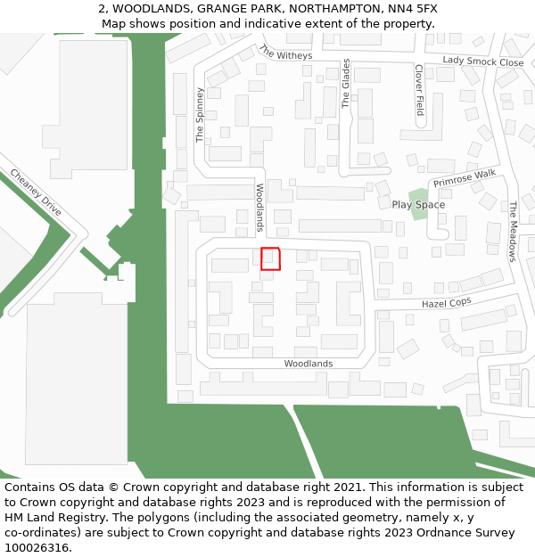 2, WOODLANDS, GRANGE PARK, NORTHAMPTON, NN4 5FX: Location map and indicative extent of plot