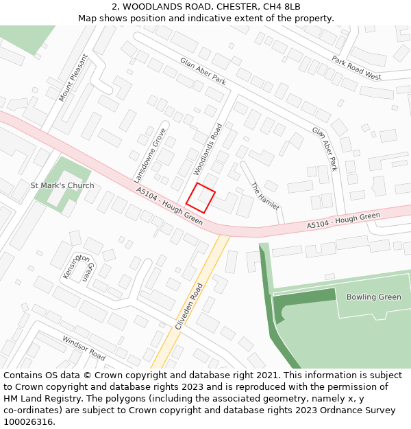 2, WOODLANDS ROAD, CHESTER, CH4 8LB: Location map and indicative extent of plot