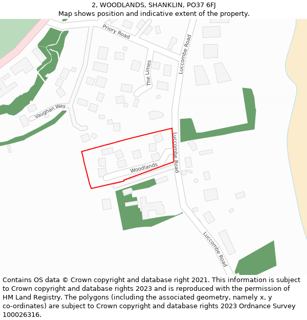 2, WOODLANDS, SHANKLIN, PO37 6FJ: Location map and indicative extent of plot