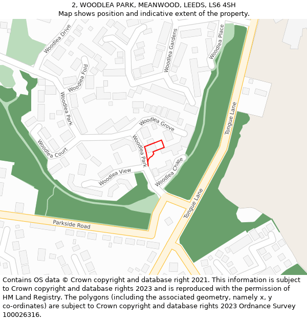2, WOODLEA PARK, MEANWOOD, LEEDS, LS6 4SH: Location map and indicative extent of plot