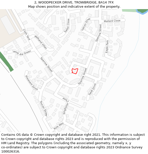 2, WOODPECKER DRIVE, TROWBRIDGE, BA14 7FX: Location map and indicative extent of plot