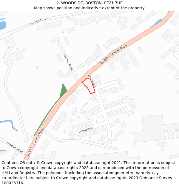 2, WOODSIDE, BOSTON, PE21 7HE: Location map and indicative extent of plot