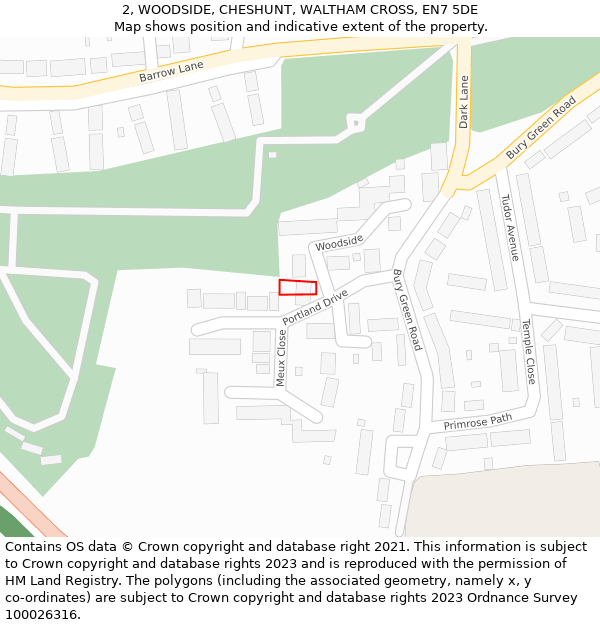 2, WOODSIDE, CHESHUNT, WALTHAM CROSS, EN7 5DE: Location map and indicative extent of plot