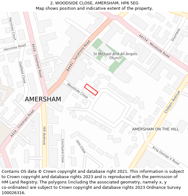 2, WOODSIDE CLOSE, AMERSHAM, HP6 5EG: Location map and indicative extent of plot