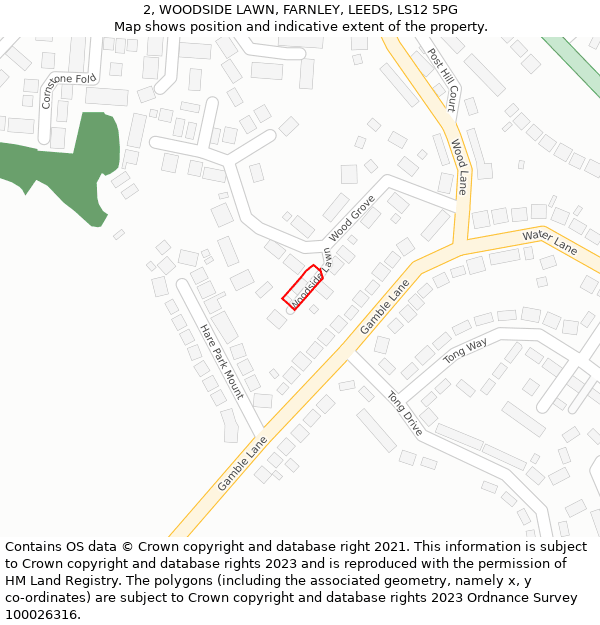 2, WOODSIDE LAWN, FARNLEY, LEEDS, LS12 5PG: Location map and indicative extent of plot