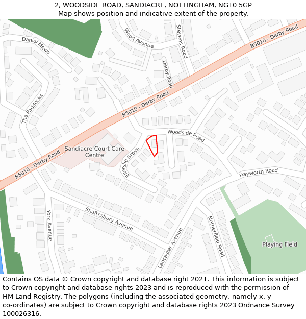 2, WOODSIDE ROAD, SANDIACRE, NOTTINGHAM, NG10 5GP: Location map and indicative extent of plot