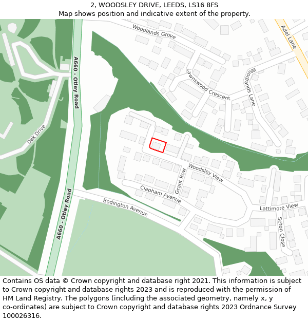 2, WOODSLEY DRIVE, LEEDS, LS16 8FS: Location map and indicative extent of plot