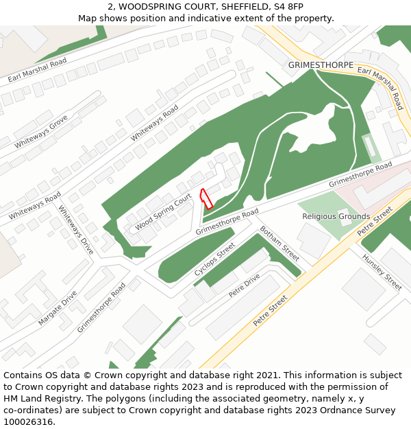 2, WOODSPRING COURT, SHEFFIELD, S4 8FP: Location map and indicative extent of plot