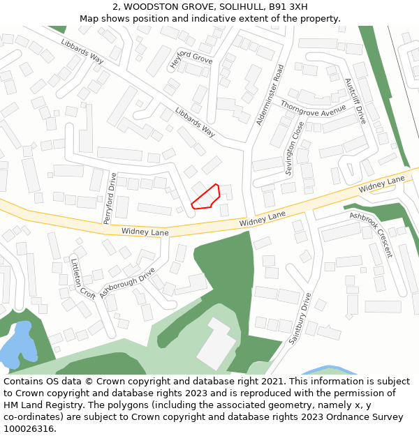 2, WOODSTON GROVE, SOLIHULL, B91 3XH: Location map and indicative extent of plot