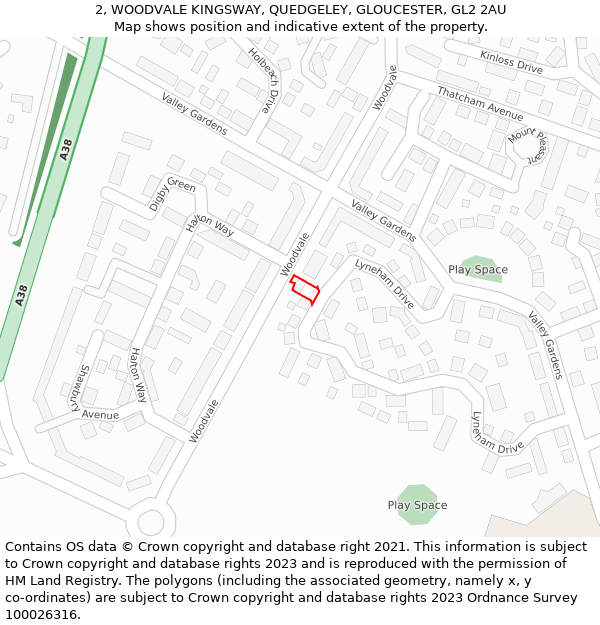 2, WOODVALE KINGSWAY, QUEDGELEY, GLOUCESTER, GL2 2AU: Location map and indicative extent of plot