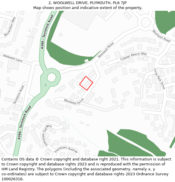2, WOOLWELL DRIVE, PLYMOUTH, PL6 7JP: Location map and indicative extent of plot