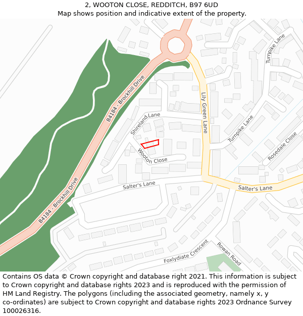2, WOOTON CLOSE, REDDITCH, B97 6UD: Location map and indicative extent of plot