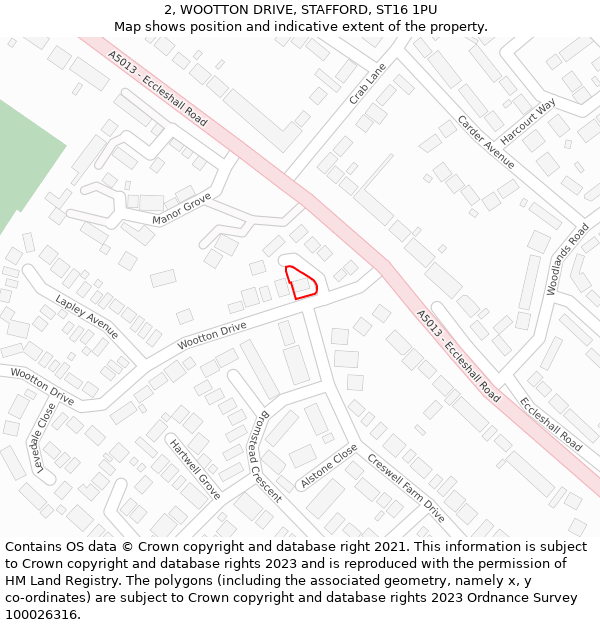2, WOOTTON DRIVE, STAFFORD, ST16 1PU: Location map and indicative extent of plot