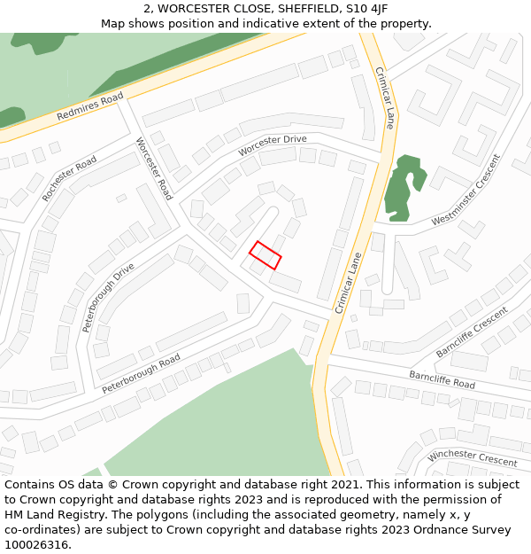 2, WORCESTER CLOSE, SHEFFIELD, S10 4JF: Location map and indicative extent of plot