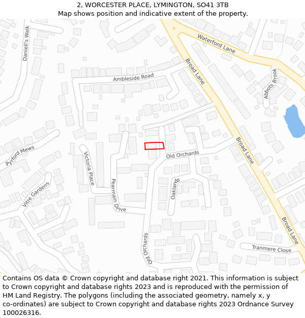 2, WORCESTER PLACE, LYMINGTON, SO41 3TB: Location map and indicative extent of plot