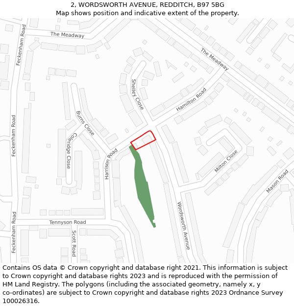 2, WORDSWORTH AVENUE, REDDITCH, B97 5BG: Location map and indicative extent of plot