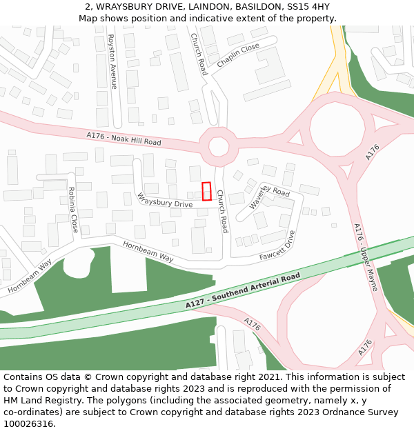2, WRAYSBURY DRIVE, LAINDON, BASILDON, SS15 4HY: Location map and indicative extent of plot