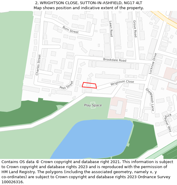 2, WRIGHTSON CLOSE, SUTTON-IN-ASHFIELD, NG17 4LT: Location map and indicative extent of plot