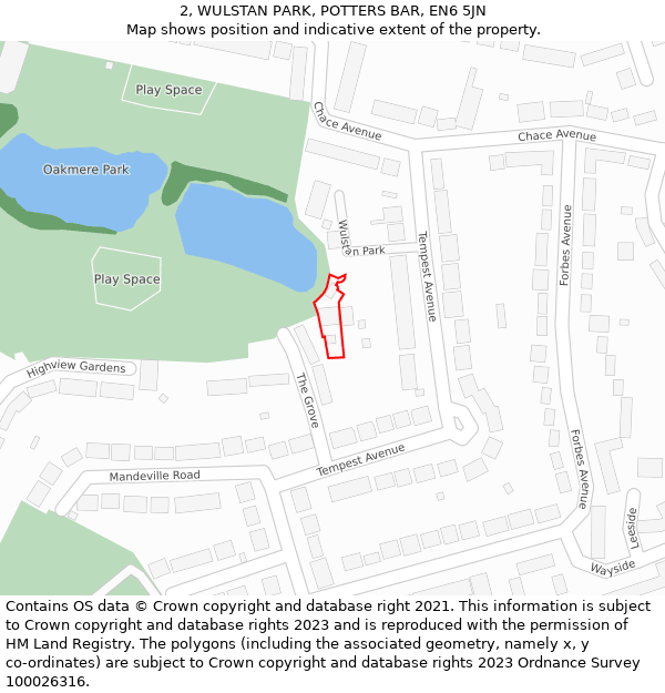 2, WULSTAN PARK, POTTERS BAR, EN6 5JN: Location map and indicative extent of plot