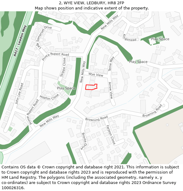 2, WYE VIEW, LEDBURY, HR8 2FP: Location map and indicative extent of plot