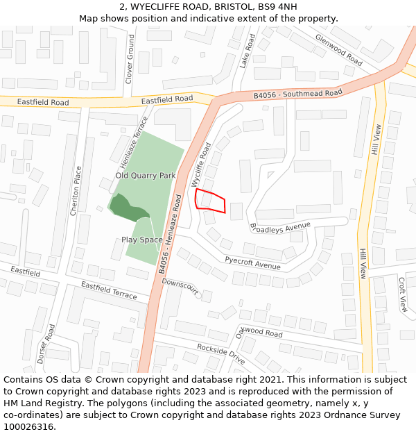 2, WYECLIFFE ROAD, BRISTOL, BS9 4NH: Location map and indicative extent of plot